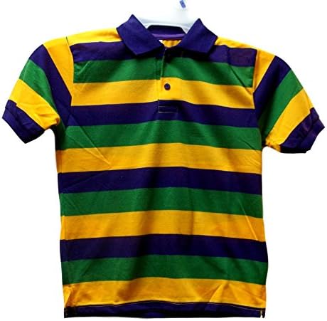 Mardi Gras Stripe Purple Green Yellow Knit Toddler 3-4 SS Polo Shirt