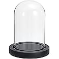 PATIKIL 4.7"x3.1" Clear Cloche Glass Dome, Glass Bell Jar Display Case Tabletop Centerpiece with Black Wooden Base for Christmas Home Decor