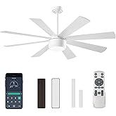 App Commercial Industrial Ceiling Fan with Lights and Remote Control, 8 Blade Reversible Stepless Brightness and Color Temperature (White, 60 Inch)