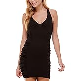 City Studio Womens Juniors Gathered Mini V-Neck Sheath Dress Black M