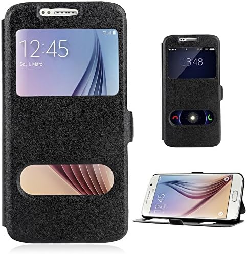 Galaxy S6 Case, EnGive Premium Slim Flip Imitation Leather Cover for Samsung Galaxy S6 G920 (Black)