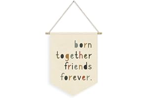 Dilemat Twins Nursery Decor Boho Born Together Friends Forever Linen Pennant Banner，Playroom Decor Wall Hanging Flag Banner for Nursery Siblings Kids Room Playroom，Twin Gifts