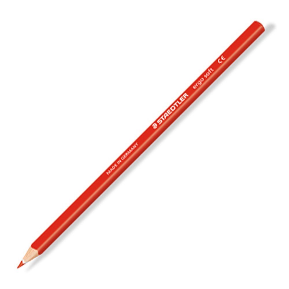 Staedtler 157-2 ergo soft coloured pencil, ergonomic triangular shape, non-slip soft surface, pack of 12, red