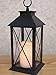Black Decorative Lantern with Cross Bar Design - LED Pillar Candle with 5 Hour Timer included - Hanging or Sitting Decoration - 13