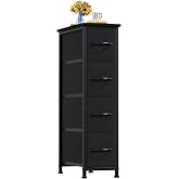 Somdot Narrow Dresser for Bedroom, 4 Drawer Storage Cabinet, Black | Storage Organizer with Fabric Bins, Storage Organizer Unit, Wood Top, Sturdy Steel Frame, Chest of Drawer for Closet, Hallway