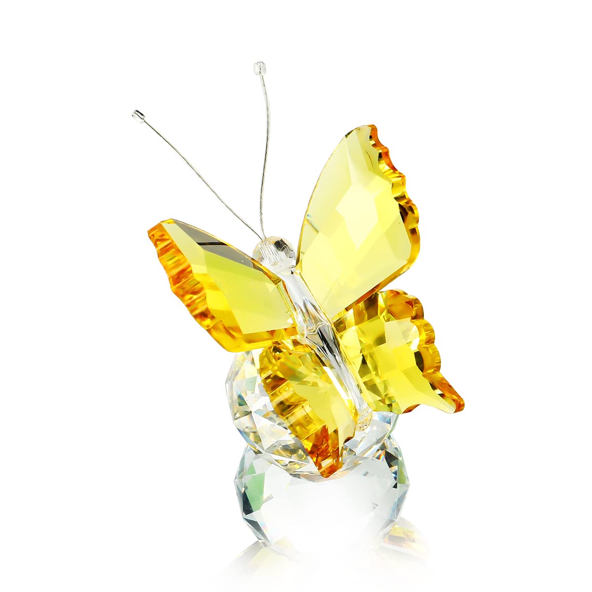H&D Crystal Flying Butterfly with Glass Ball Base Figurine Table Ornament Statue Animal Collection(yellow)