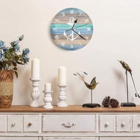 erolrail Anchor Navy Coastal Theme Home 12 Inch Silent Vintage Design Wooden Round Wall Clock Arabic Numerals Design Non… 51ut6nhBWoL