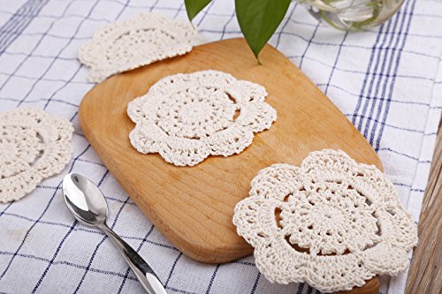 Phantomon Lace Round Crochet Doilies Handmade Coasters, 4-Inch, Pack of 4 (Beige) - Thumbnail 5