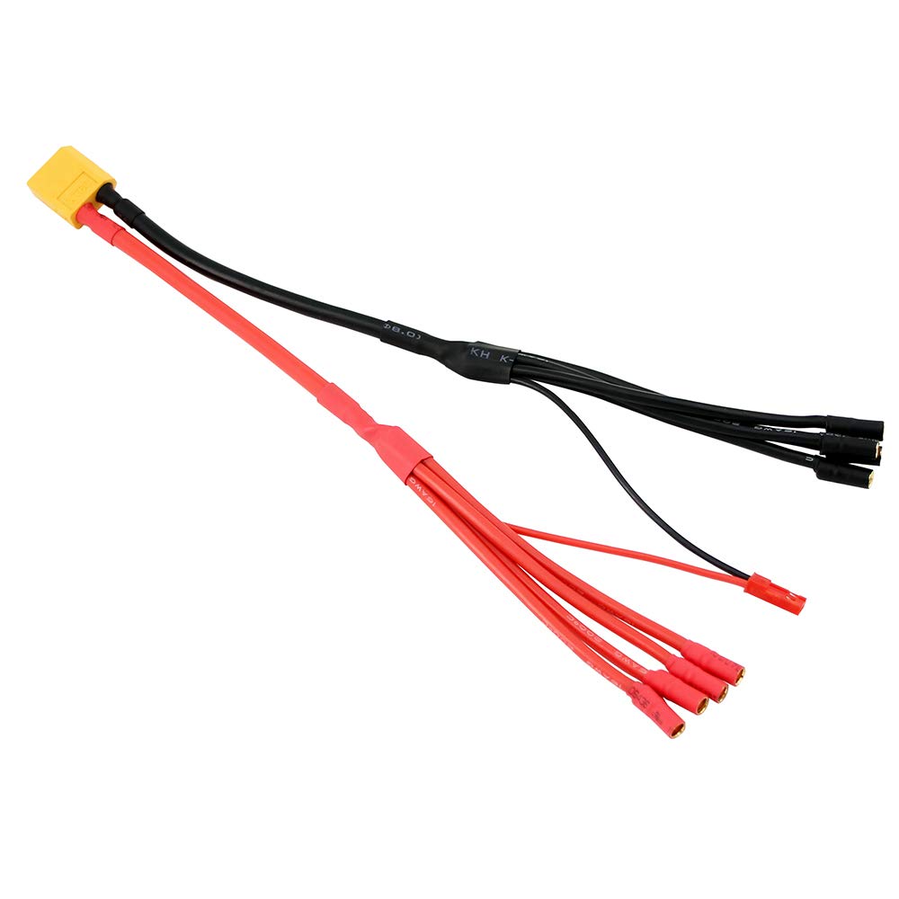 OliRC 1pc XT60 Power Distribution 4pairs 3.5mm Banana Connector Parallel Charger JST Cable Extension Y Splitter 1-TO-4 20cm(C43-1)