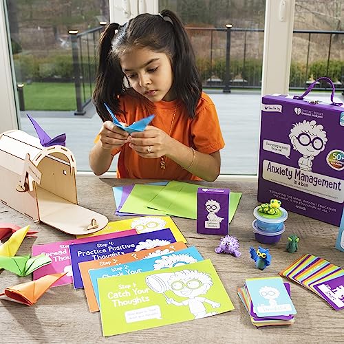 Open The Joy Anxiety Management Box for Kids - DIY Wooden Mailbox, Air-Dry Clay Kit, Origami Crafts, Confidence Cards, and Emotional Learning Activities - Ages 4+