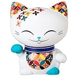 Mani the Lucky Cat Maneki Neko Fortune Cat White - Navy Collar