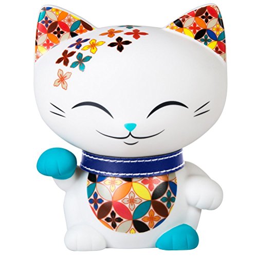 Mani the Lucky Cat Maneki Neko Fortune Cat White - Navy Collar