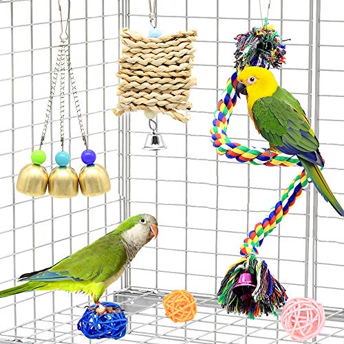 DOMIGLOW Bird Toys for Parrots - 12 Pack Bird Perch Ladder Hanging Chew Toys Colorful Parrot Toys Bird Cage Accessories for Cockatiel Parakeet Macaw Parrotlet Conure Lovebird (12Pcs)