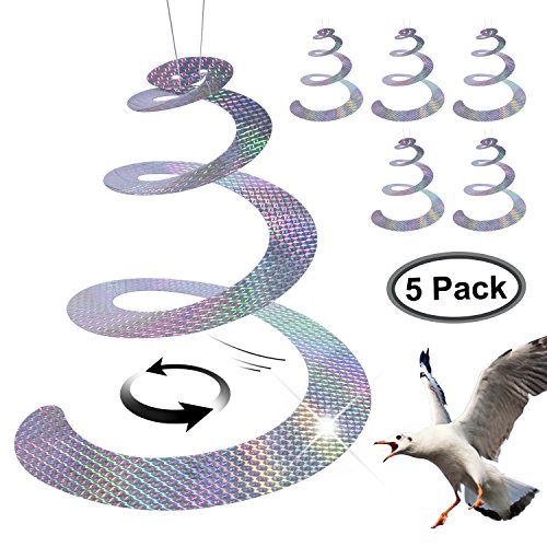 FDWOPHT Bird repellent,Efficient Spiral Bird Deterrent Device Reflect Light to Scare birds Away, Repel Birds,New Bird contral Better than Rods,Spikes,Bird Repeller -Set of 5 ... (Spiral Bird Deterrent)