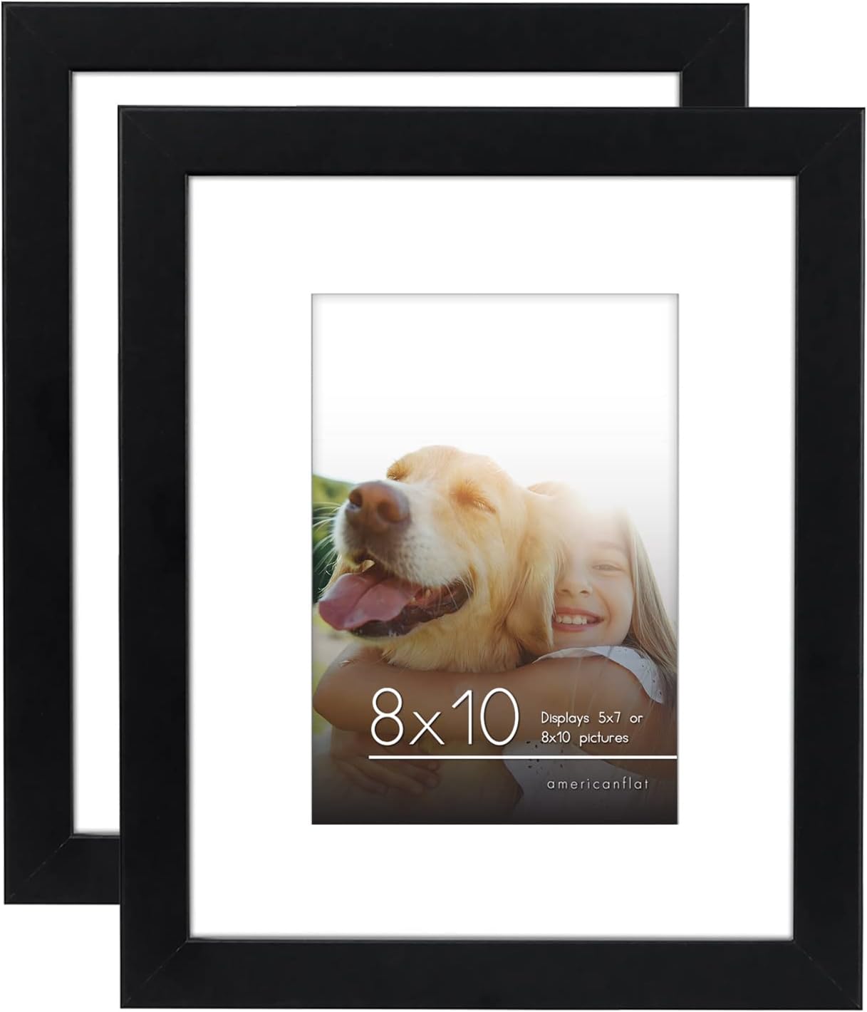 Photo Albums, Frames & Accessories - Americanflat 8x10 Picture Frame in Black - Displays 5x7 With Mat and 8x10 Without Mat - Composite Wood with Shatter Resistant Glass - Horizontal and Vertical Formats for Wall and Tabletop - Pack of 2