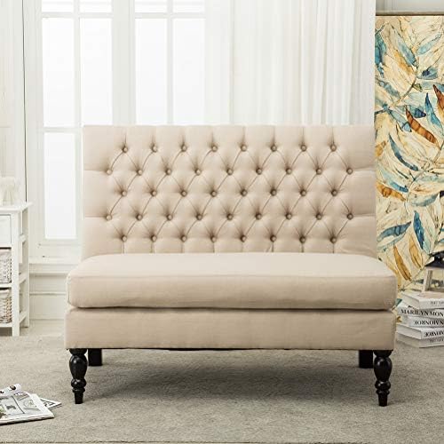 Modern Settee Bench Banquette loveseat Sofa Button Tufted Fabric Sofa Couch Chair 2-Seater