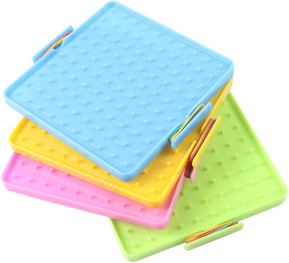 KingbeefLIU 16x16cm Double Sided Geoboard Nails Peg Board Elastic Bands Kids Teaching Aids Grows With Children Develop Intelligence Pink