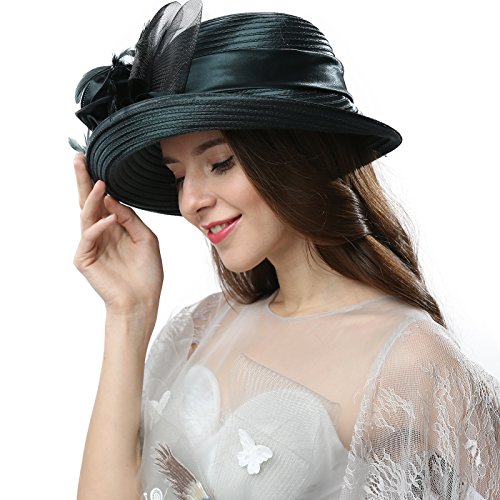 Original One Women's Cloche Bowler Hats KDC1701 for Kentucky Derby Day, Church, Wedding, Tea Party and More Formal Occasion (Dark Green)