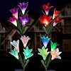 Outdoor Solar Flower Lights – 4 Pack Solar Garden Lights Color Changing with16 Larger Lily Flowers, Waterpoof Solar…