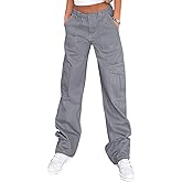 Lepunuo Cargo Pants for Women High Waisted Casual Pants Baggy Stretchy Wide Leg Y2K Streetwear with 6 Pockets
