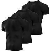 Niksa Men's Compression Shirts 3/5 Pack,Short Sleeve Athletic Compression Tops Cool Dry Workout T Shirt