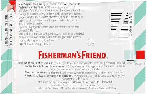Fisherman’s Friend – Sugar Free Mint | For Temporary Relief of Cough, Sore Throat & Nasal Congestion | No Sugar | Halal, Vegan, Kosher & Gluten Free | 8 Packs of 22 Lozenges (176 Total Count)