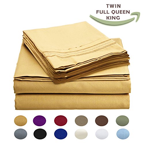 Luxury Egyptian Comfort 1800 Thread Count 6 Piece Queen Size Sheet Set, Golden Tan Color, 2 Bonus Pillowcases
