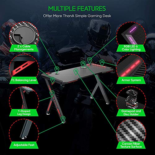 SOViD Gaming Desk with LED RGB Lights 47 Inch PC Computer Desk Y Shaped Gamer Setup Accessories for Sons' Gift Game… - Image 3