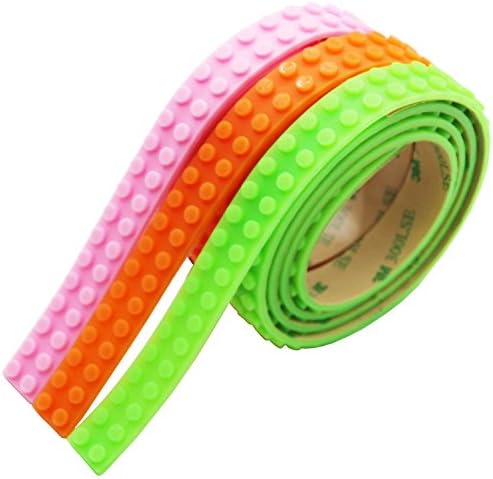 Lego Tape for Building,Hidoremi 3 Rolls Green Orange Pink 3meter Loops Building Block Tape Roll Self-Adhesive