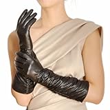 Warmen Winter Fleece Lined Ruched Elbow Length Long Evening Dress Leather Gloves (8.5, Black ( Touchscreen Function ))