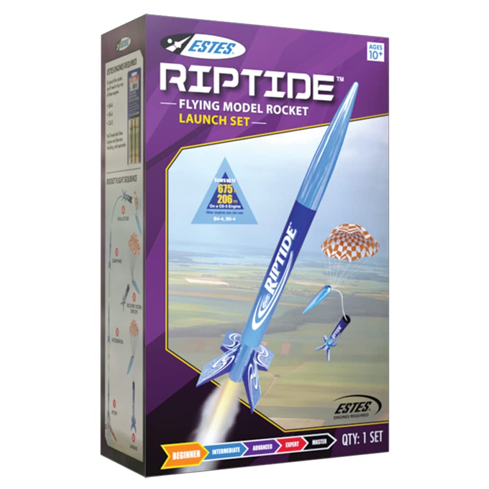 Estes 1403 Riptide Rocket Launch Set, Prebuilt Beginner Flying-Rocket-Model Set for Ages 10+, Includes Launch Pad System