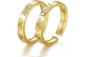 Crymystal Sun and Moon Couple Rings Set Adjustable Rings Black White Couple Rings for Girlfriend and Boyfriend Valentine's Day Gift Jewelry