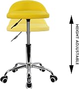 KKTONER PU Leather Round Rolling Stool with Back Rest Yellow, Height Adjustable view 5