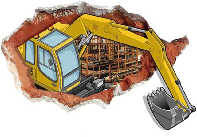 Lichi 3D Smashed Broken Wall Stiker Excavator Engineer Construction Vehicle for Children Boys Girls Nursery Room Decoration