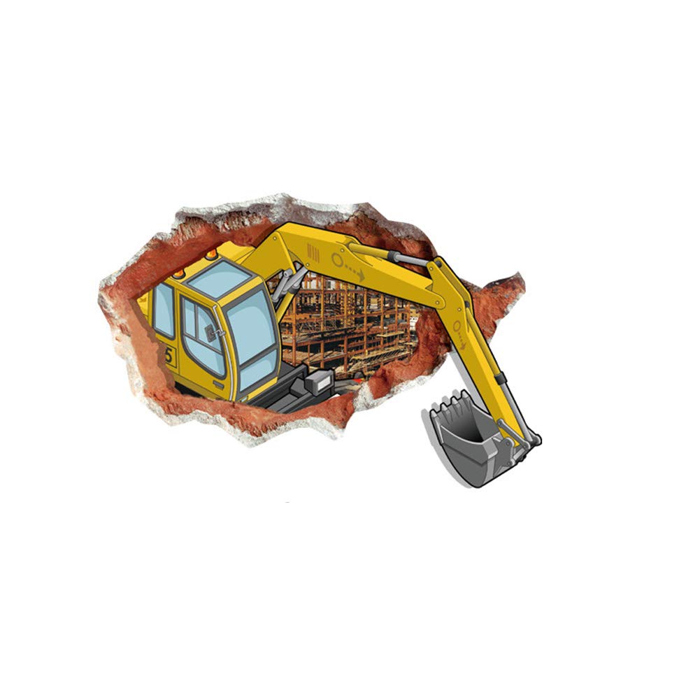 Lichi 3D Smashed Broken Wall Stiker Excavator Engineer Construction Vehicle for Children Boys Girls Nursery Room Decoration