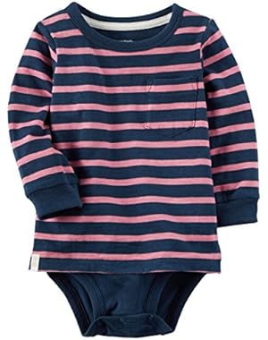 Boy's Long Sleeve Double Layer Striped Bodysuit; Pink & Navy (12M)
