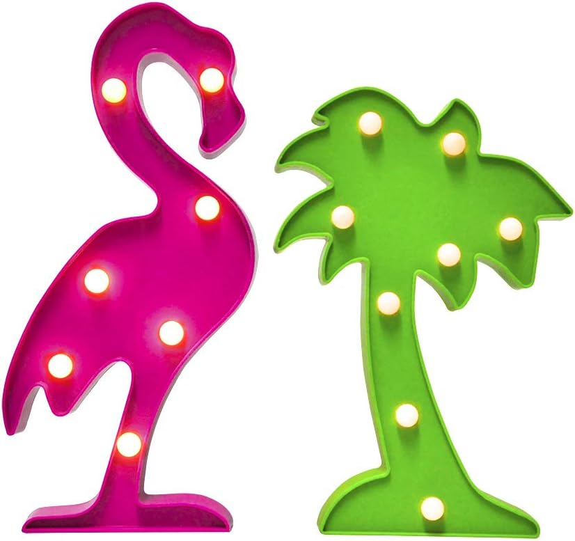 AceList Tropical Luau Party Supplies Flamingos Palm Trees Sign Light for Hawaiian Themed Party Decoration Birthday Bedroom Wall Decor Table Centerpieces