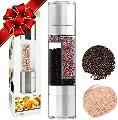 SISTER LUM Salt and Pepper Shakers 2 in 1 DURABLE Pepper Mill Stainless Steel Pepper Grinder 6 Oz