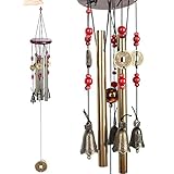 Wind Chimes MIRX Bronze Metal Wind Chimes 4 Tubes 5 Bells Woodstock 60cm Pure Handmade Wind Chimes Outdoor Indoor for Garden and Home, With Magical Ancient Chinese Coins