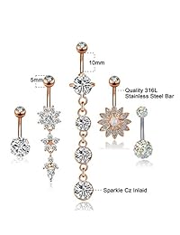 YOVORO - 12 anillos de acero inoxidable para ombligo, 0.49 oz, para mujeres, niñas, para piercing corporal, para el ombligo