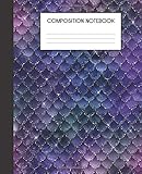 Paperback Composition Notebook: Mermaid Glitter Scales Pattern Faux Glam College Ruled Notebook Lined School Journal Book