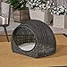 Christopher Knight Home Hayes Outdoor Wicker Igloo Pet Bed with Cushion, Black and Beigethumb 3