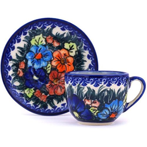 Click Here to See More Images Ceramika Bona H7681G Polish Pottery Ceramic Espresso Cup with Saucer Hand Painted, 3-Ounce