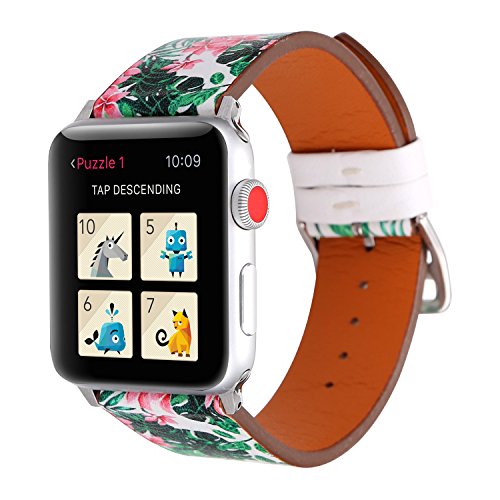 Flower Design Strap for iWatch,38mm 42mm Floral Pattern Printed Leather Wrist Band Apple Watch Link Bracelet for Apple Watch Smartwatch Fitness Tracker Series 2 Series 1 Version (Fresh Style 38mm)