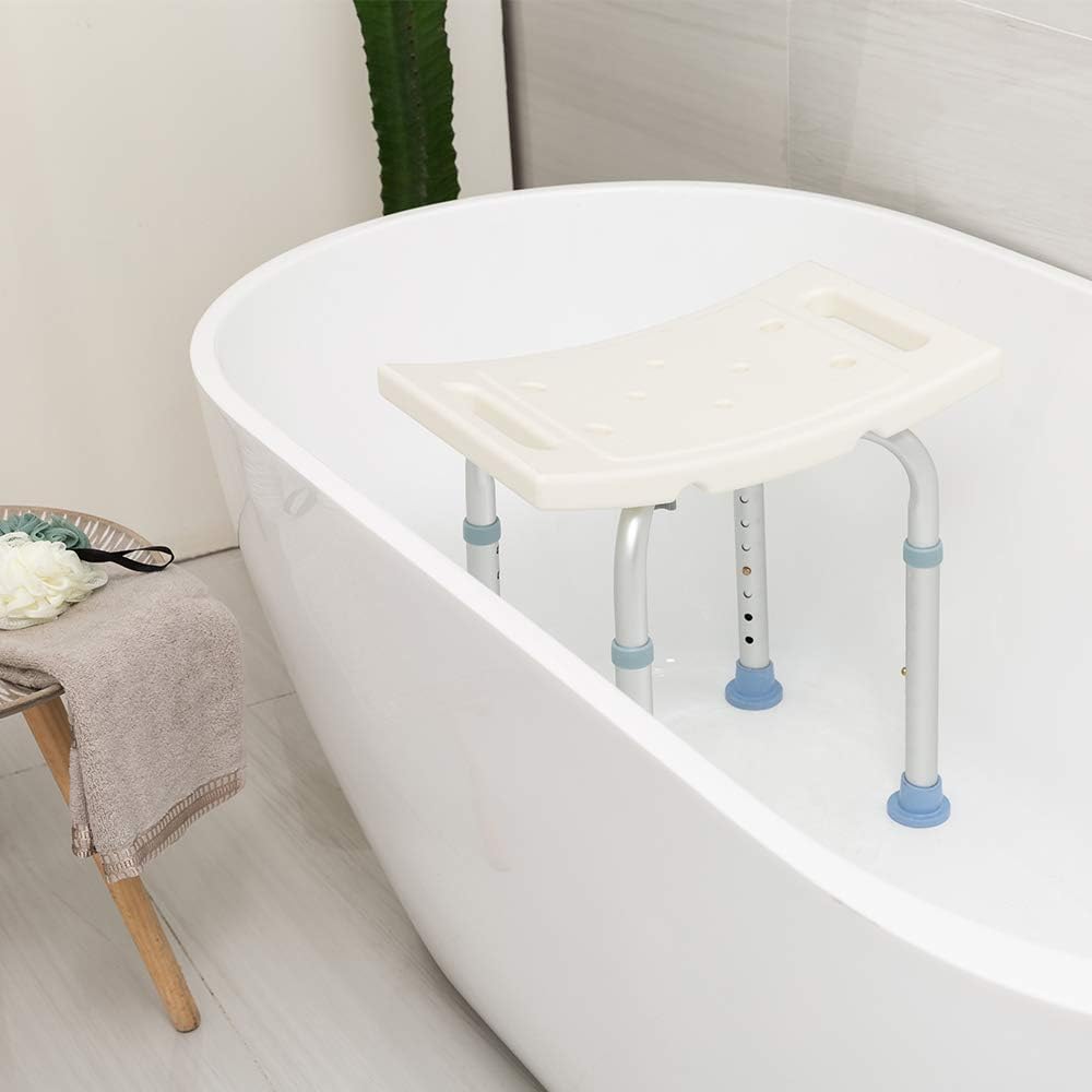 OasisSpace Shower Chair, Adjustable Bath Stool with Free Assist Grab Bar - Medical Tool Free Anti-Slip Bench Bathtub Stool Seat with Durable Aluminum Legs for Elderly, Senior, Handicap & Disabled: Health & Personal Care