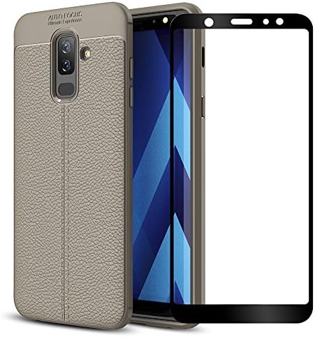 Galaxy A6 Plus 2018 Case, ZHFLY [ Anti-Scratch ] Ultra Thin Flexible Shock Absorbent Silicone Rubber TPU Protective Cover &amp; 2.5D Tempered Glass for Samsung Galaxy A6 Plus 2018 (Gray)