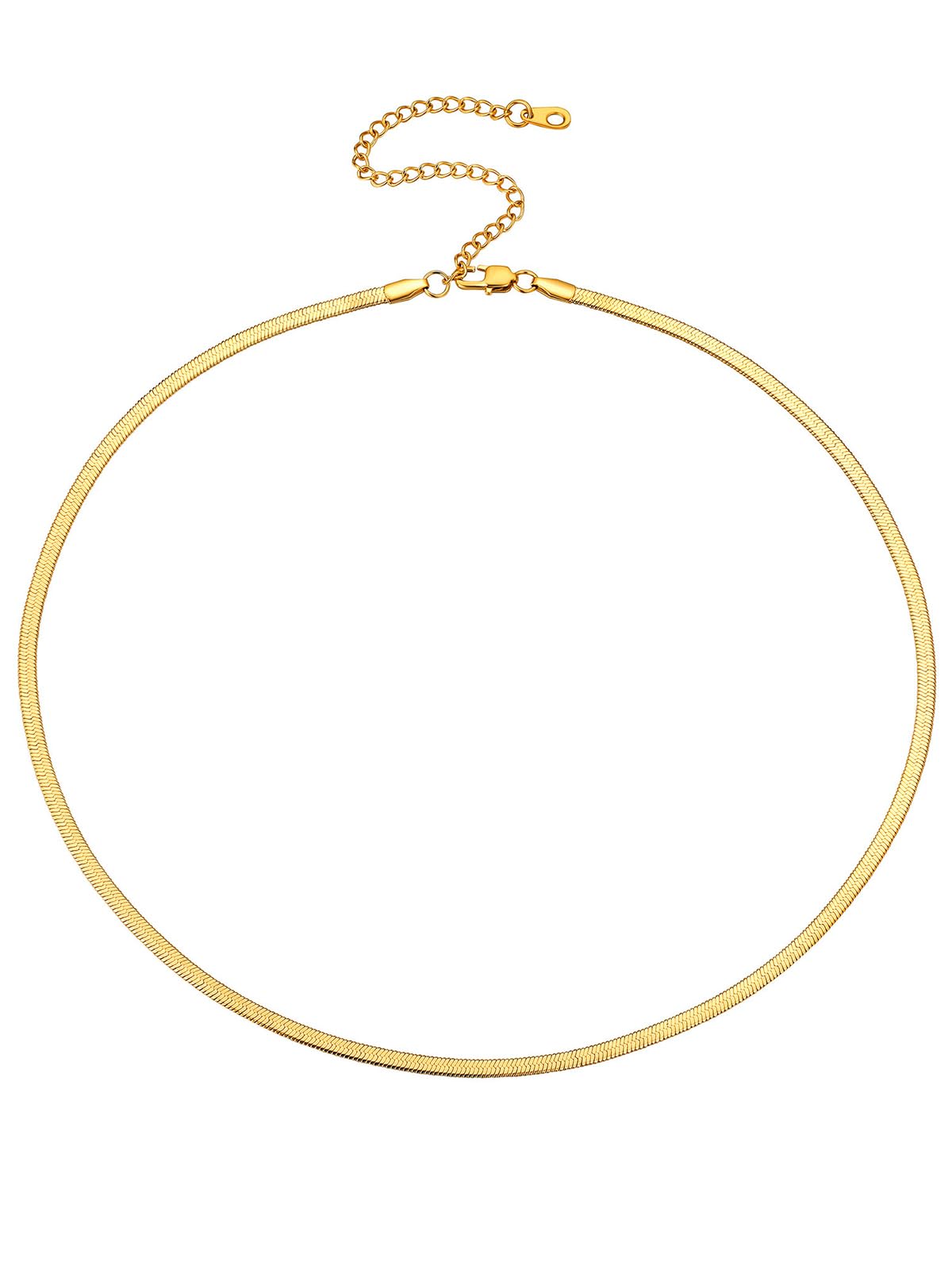 FOCALOOK Gold Chain Necklace for Women 18inch 5mm Flat Snake Chain 18K Gold Plated Stainless Steel Herringbone Necklace