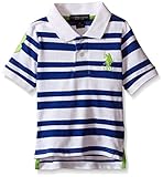 U.S. Polo Assn. Little Boys Heathered Stripe Pique Polo Shirt, Cobalt Heather, 5/6