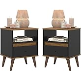 Conjunto 2 mesa de cabeceira retrô pés palitos 1 gaveta luxo -TED- Preto/nature