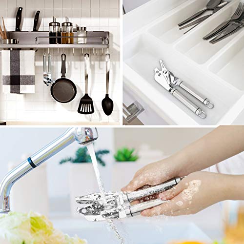 Stainless Steel Can Opener Manual Food-safe Good Gripswith Built-in Bottle Opener Smooth Edge Swing Away Comfort Grips (Silver) - Thumbnail 5